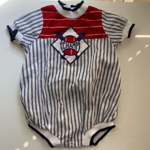 Toddle Tyke Vintage Red and White Striped Baseball Onsie / Size 9m / VGUC